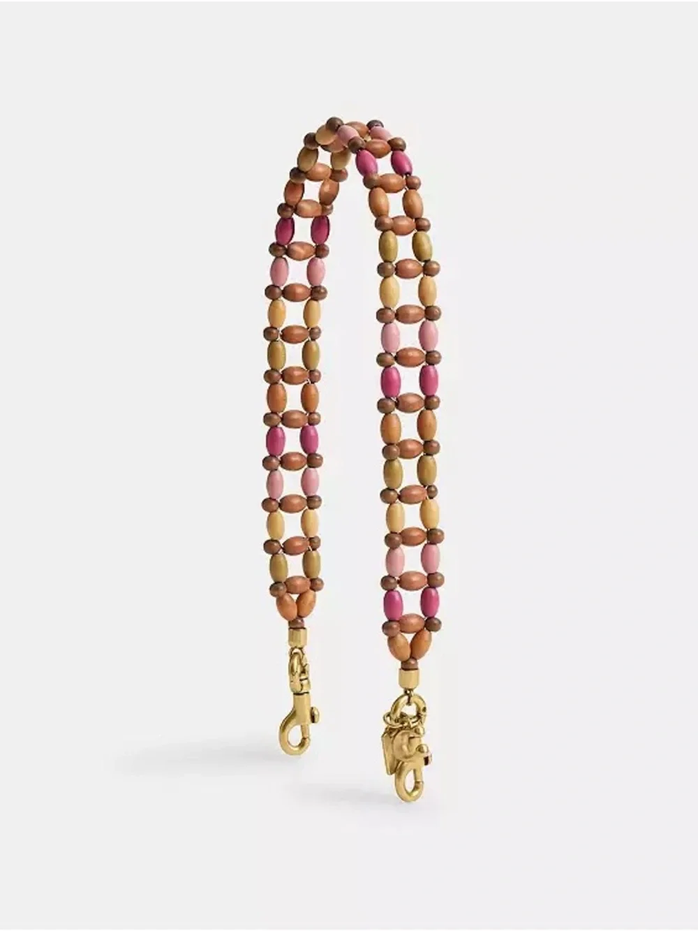 COACH NWT Beaded Pink & Tan Wood Beaded Strap with Gold Hardware - Picture 1 of 1